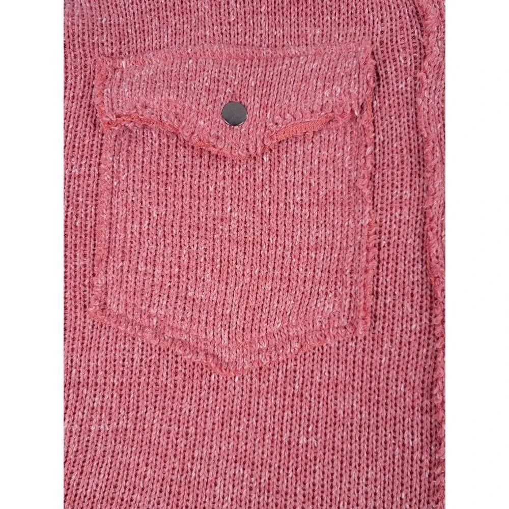 RARE POL Womens Large GKJ5 Fleece Knit Lightning Pink Button Sweater Jacket - Picture 3 of 13